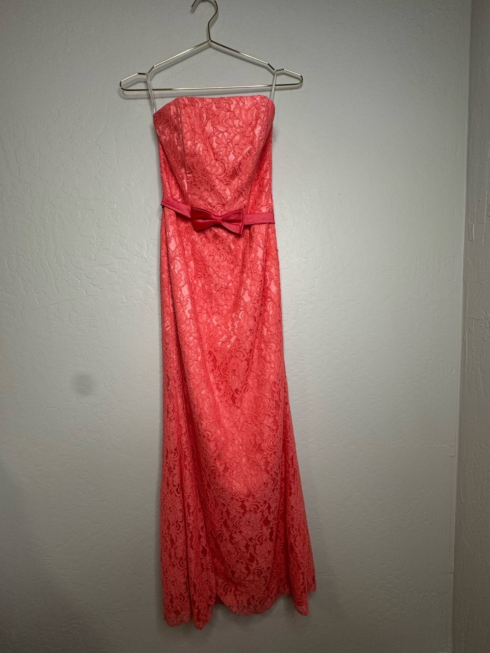 Jessica McClintock Strapless Formal Gown Coral Pink Lace Prom size 2 - Picture 3 of 12